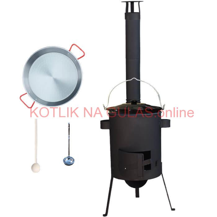 Smaltovaný kotlík 16 L + Paella oceľová panvica 42 cm + žiaruvzdorná kotlina 39 PLUS 600 s roštom na popol 4 mm