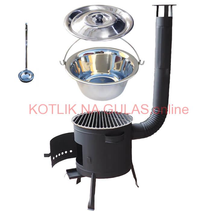 Nerezový kotlík 22 L (0,8 mm) INOX + Nerezový rošt 45 cm + nízka žiaruvzdorná kotlina 42 cm PLUS 600