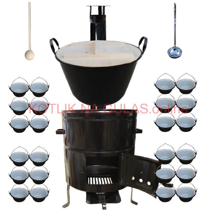 Smaltovaný kotol 100 L + servírovacie kotlíky (24 ks) + vareška a naberačka BIG PARTY