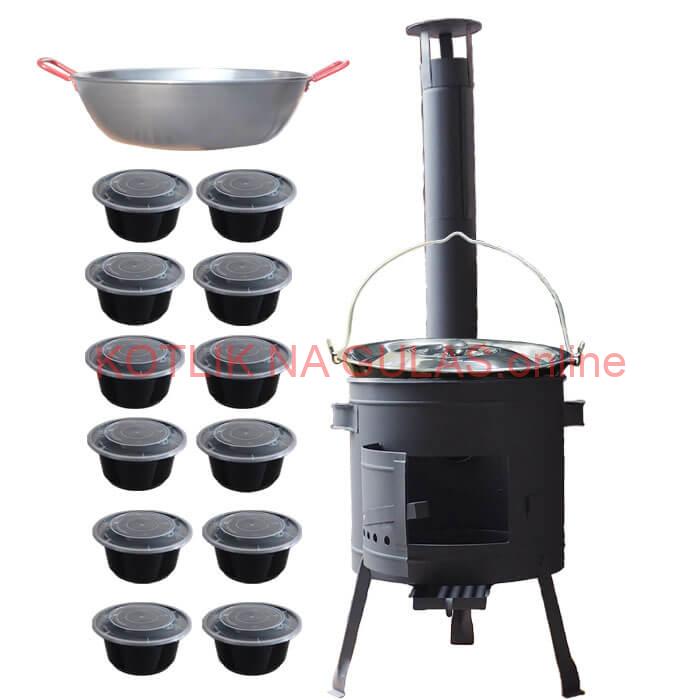 Smaltovaný kotlík 22 L + Panvica PAELLA (WOK) 45 cm + misky 12 ks + nízka kotlina 42 PLUS 600