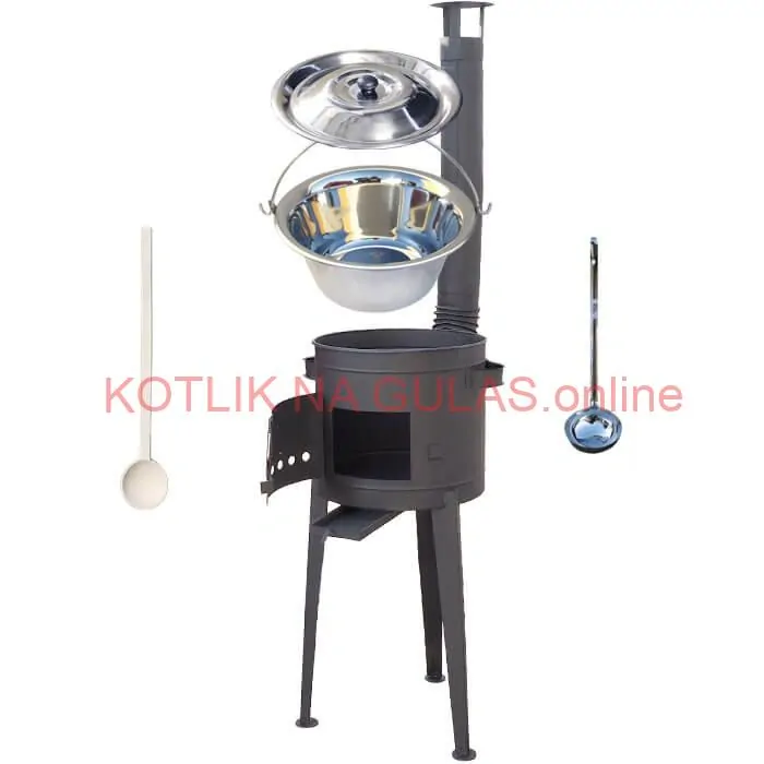 Nerezový kotlík 22 L (0,8 mm) + vysoká žiaruvzdorná kotlina (2,0 mm) HODO 42 cm PLUS 600 + vareška + naberačka