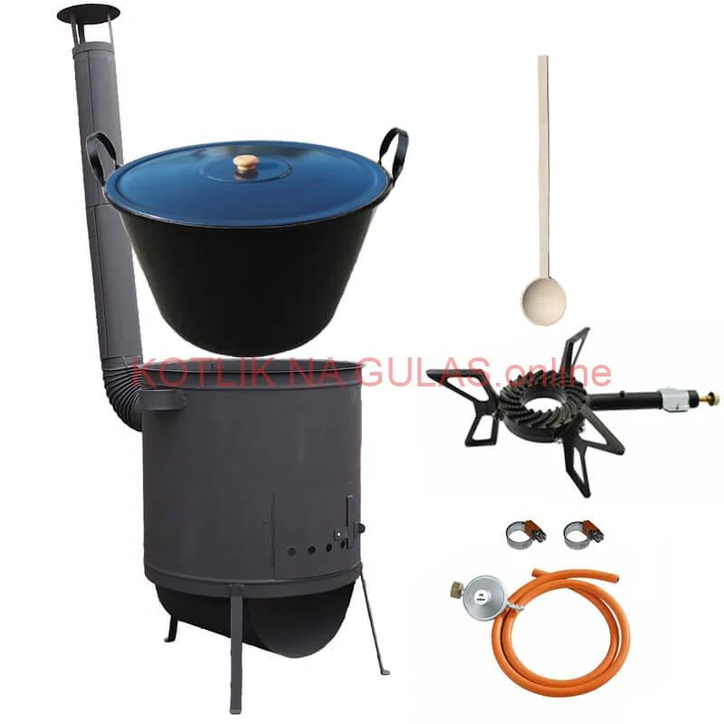 Smaltovaný kotol 70 L na zabíjačku + žiaruvzdorná kotlina 53 PLUS 600 4 MM + horák 7,5 kW + vareška