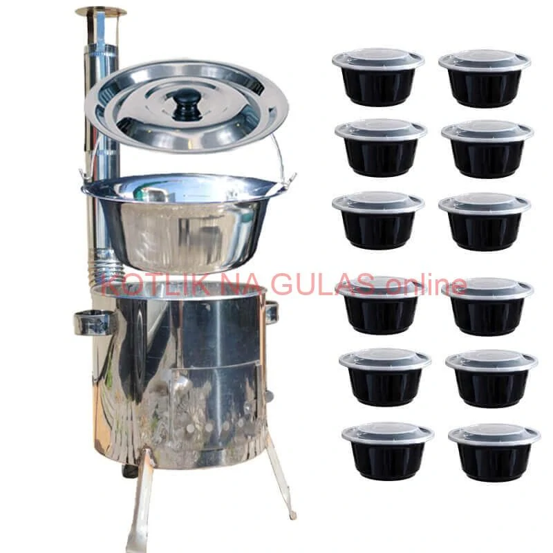 Nerezový kotlík 15 L (1,2 mm) INOX + Nerezová kotlina 36 INOX LUSTRO + misky 12 ks