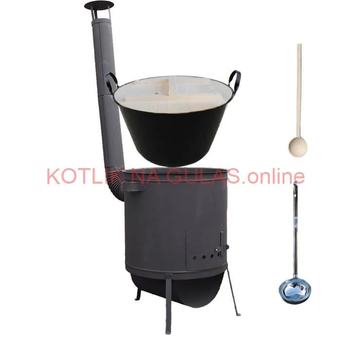 Smaltovaný kotol 100 L + žiaruvzdorná kotlina 42 PLUS 600 4 MM + varecha a naberačka BIG PARTY