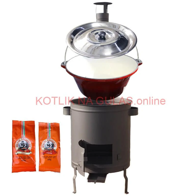 Liatinový kotlík so smaltovanou úpravou 22 L + žiaruvzdorná kotlina 42 cm (1,5 mm) STRONG + paprikové korenie na guláš - MIX 100 g