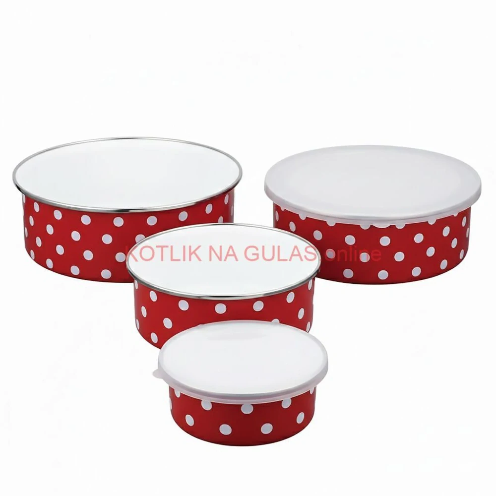 Smaltovaná sada 5 úložných dóz s bodkami