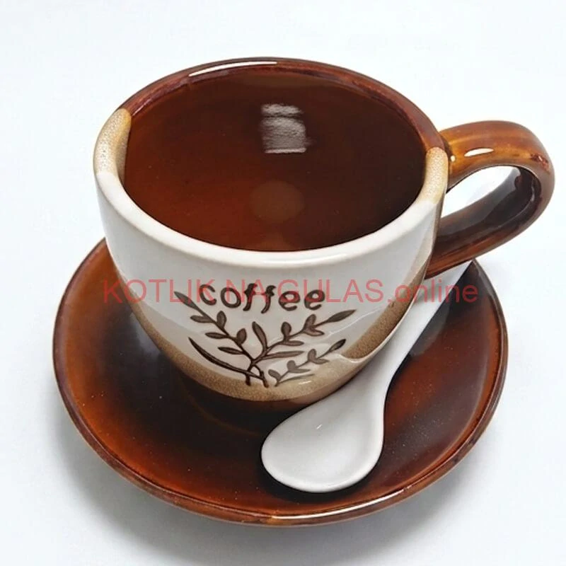 Keramický pohár na kávu 100 ml s podšálkou a lyžičkou COFFEE