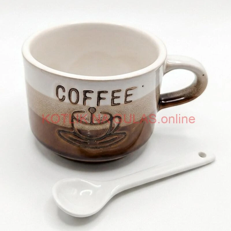 Keramický pohár na kávu 150 ml COFFEE s lyžičkou 1 ks