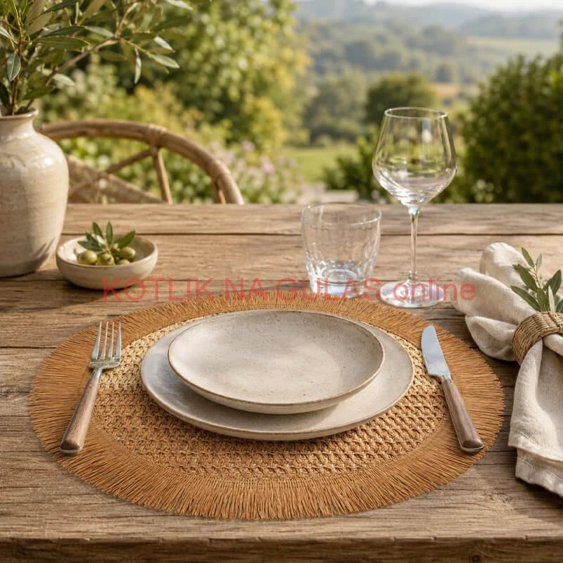 Okrúhla prírodná podložka pod tanier so strapcami 37 cm