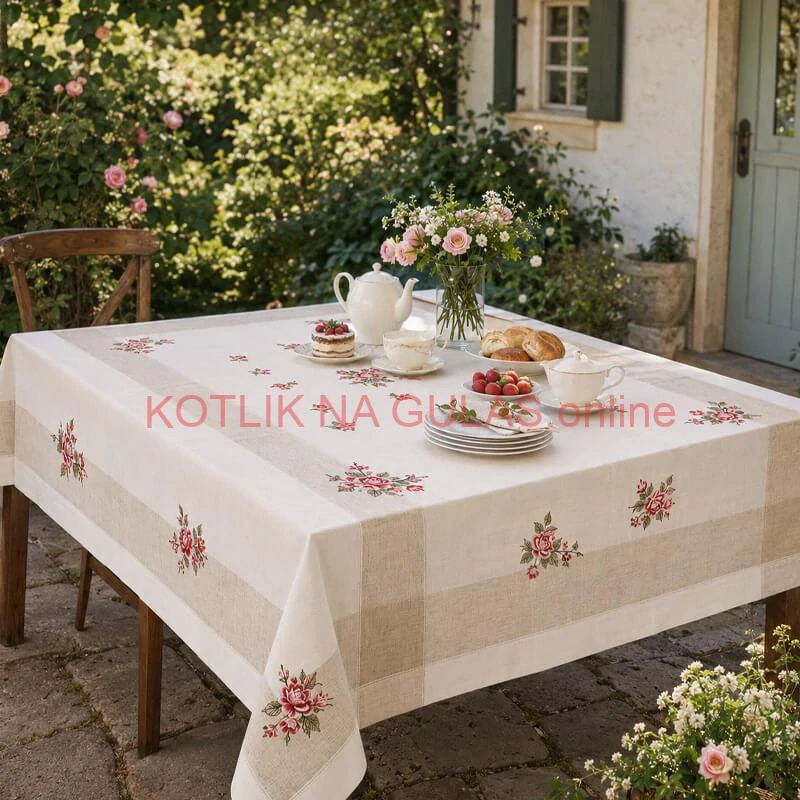 Hrubší textilný obrus Ruže Provence 130 × 180 cm