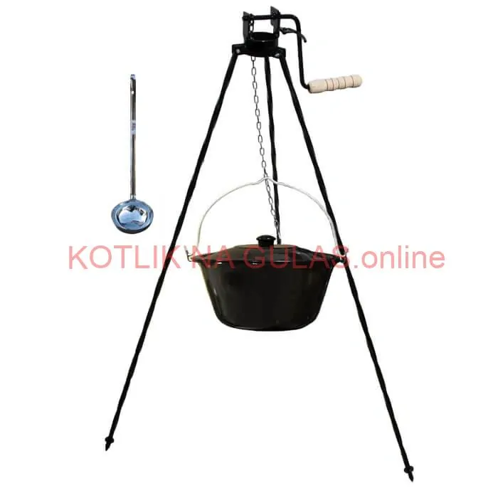 Smaltovaný kotlík 25 L + pokrievka + stojan s kladkou VAR