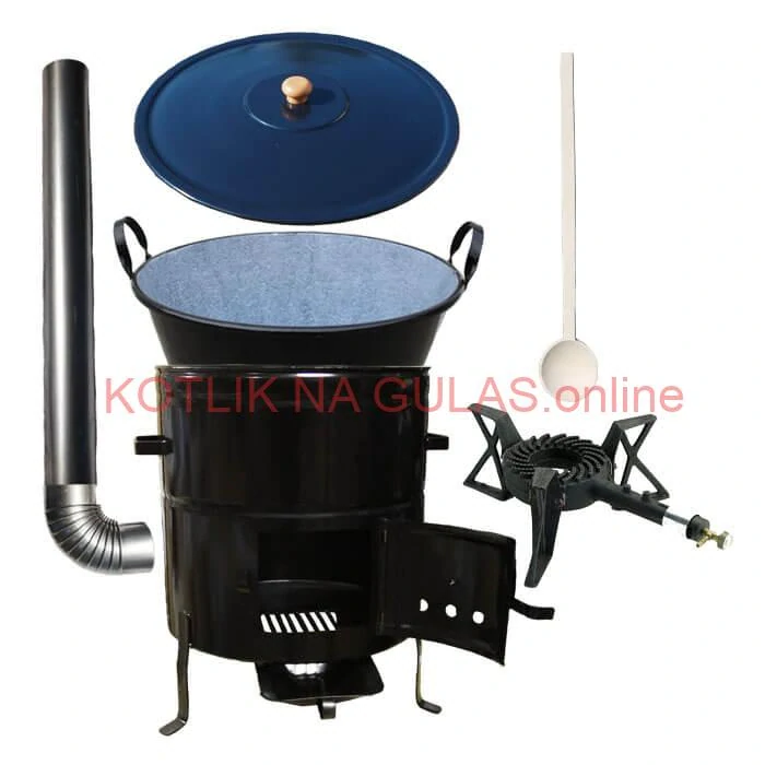 Zabíjačkový smaltovaný kotol 50 L + kovová kotlina 50 cm + horák 7 kW + dymovod