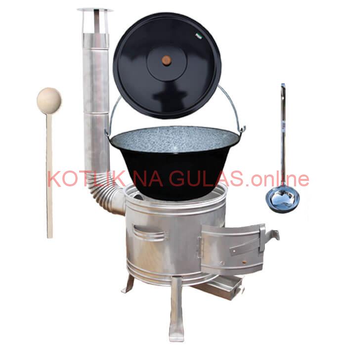 Smaltovaný kotlík 16 L (1,2 mm) + nerezová kotlina 39 cm + vareška a naberačka TOPLUX