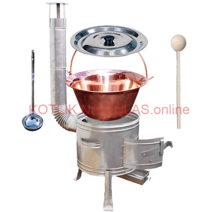 Medený kotlík 10 L (1,2 mm) + nerezová kotlina 31 cm + vareška a naberačka TOPLUX