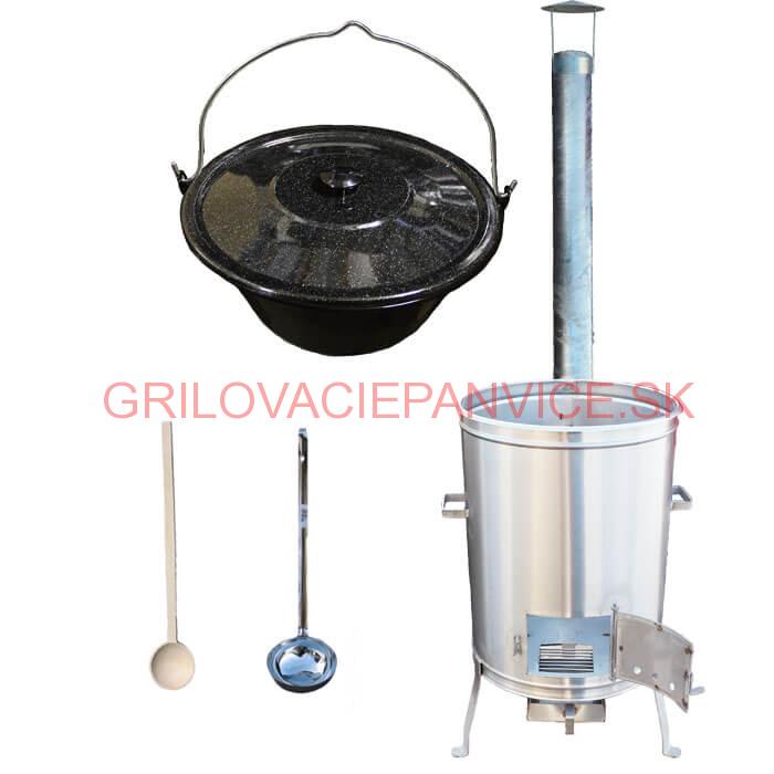Smaltovaný kotlík 13 L (1,2 mm) + nerezová kotlina 36 cm + vareška a naberačka LUX