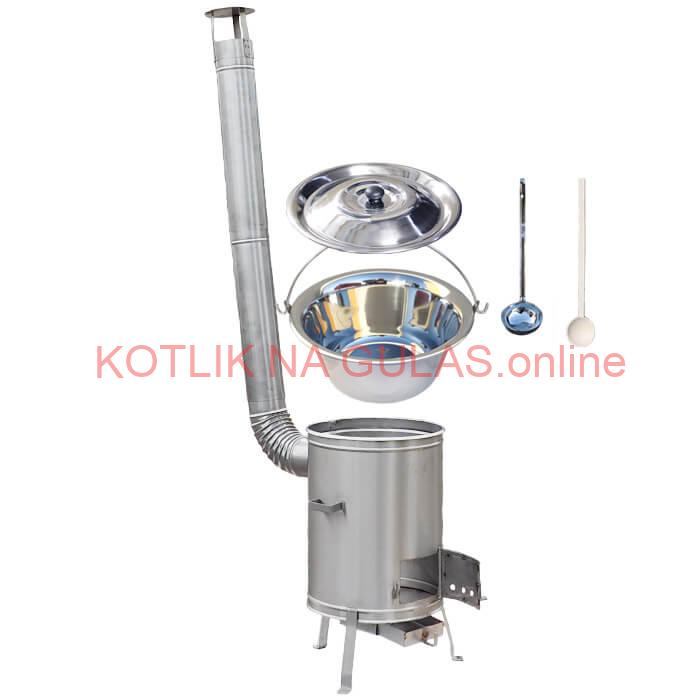 Antikorový kotlík 14 L (0,8 mm) + nerezová kotlina 36 cm + vareška a naberačka LUX