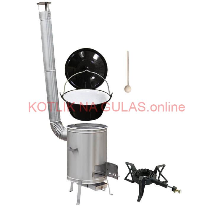 Smaltovaný kotlík 13 L (1,2 mm) + nerezová kotlina 36 cm + liatinový horák 7 kW, vareška LUX