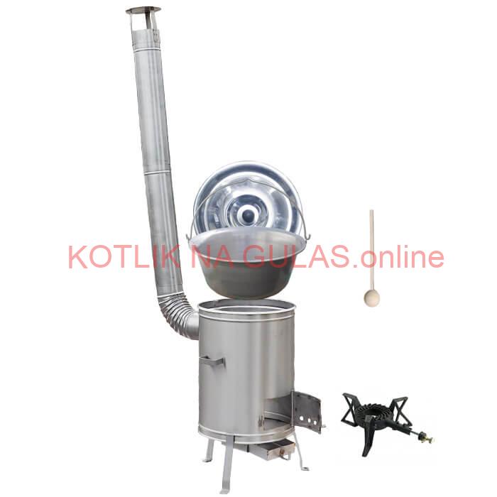 Nerezový kotlík 20 L (1,5 mm) + nerezová kotlina 42 cm + liatinový horák 7 kW, vareška LUX