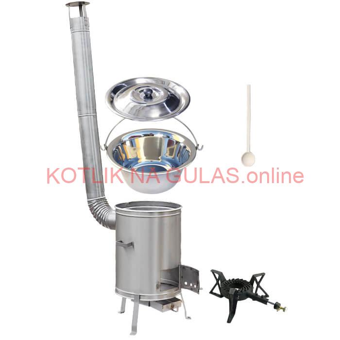 Antikorový kotlík 22 L (0,8 mm) + nerezová kotlina 42 cm + liatinový horák 7 kW, vareška LUX