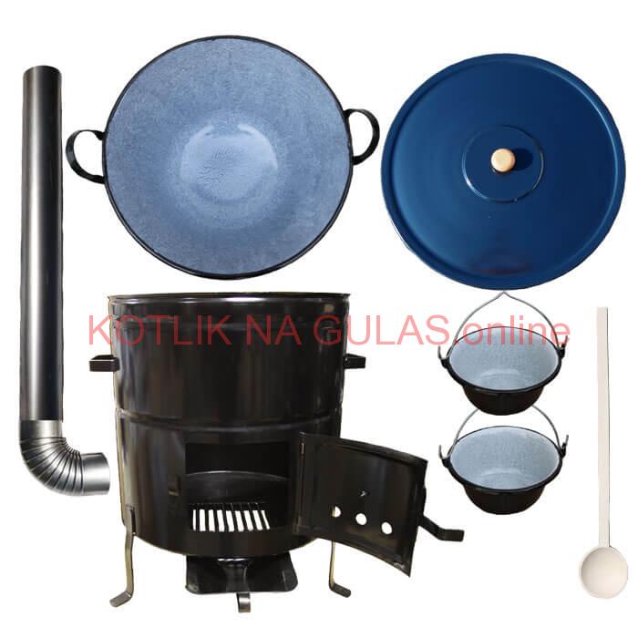 Zabíjačkový smaltovaný kotol 70 L + kovová kotlina 56 cm + 2 servírovacie kotlíky