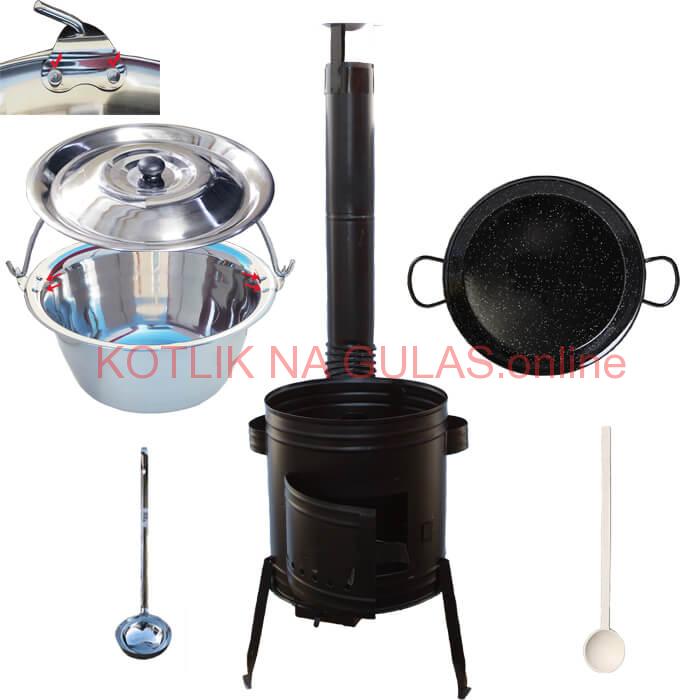 Paella smaltovaná panvica 38 cm s nerezovým kotlíkom 15 L (0,8 mm) a kotlinou