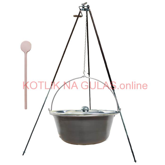 Nerezový kotlík 15 L (1,5 mm) + teleskopická trojnožka s poistnou kladkou + pokrievka