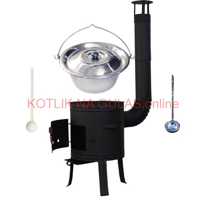 Antikorový kotlík 10 L (1,2 mm) + nízka žiaruvzdorná kotlina 33 cm PLUS 700 + vareška a naberačka