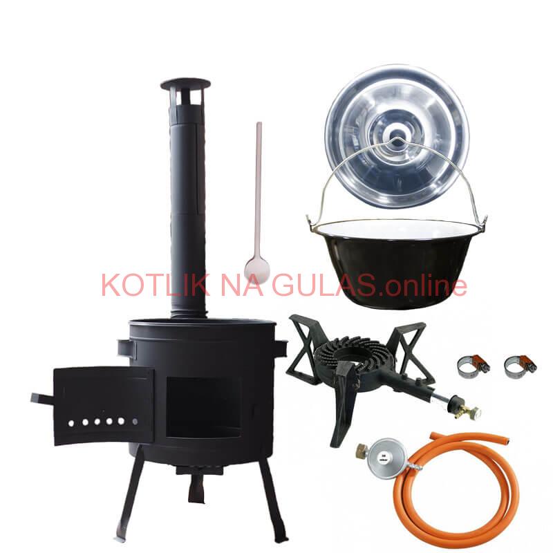 Smaltovaný kotlík (1,2 mm) 25 L + liatinový horák 5,5 kW + nízka kotlina 42 PLUS 600 + nerezová pokrievka INOX