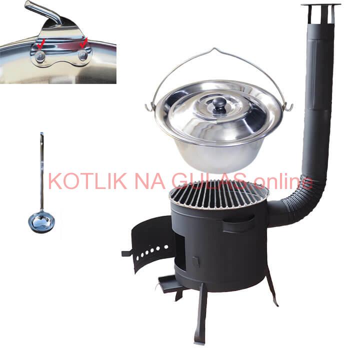 Nerezový kotlík 20 L (0,8 mm) s nitmi INOX + Nerezový rošt 45 cm + nízka žiaruvzdorná kotlina 42 cm PLUS 600