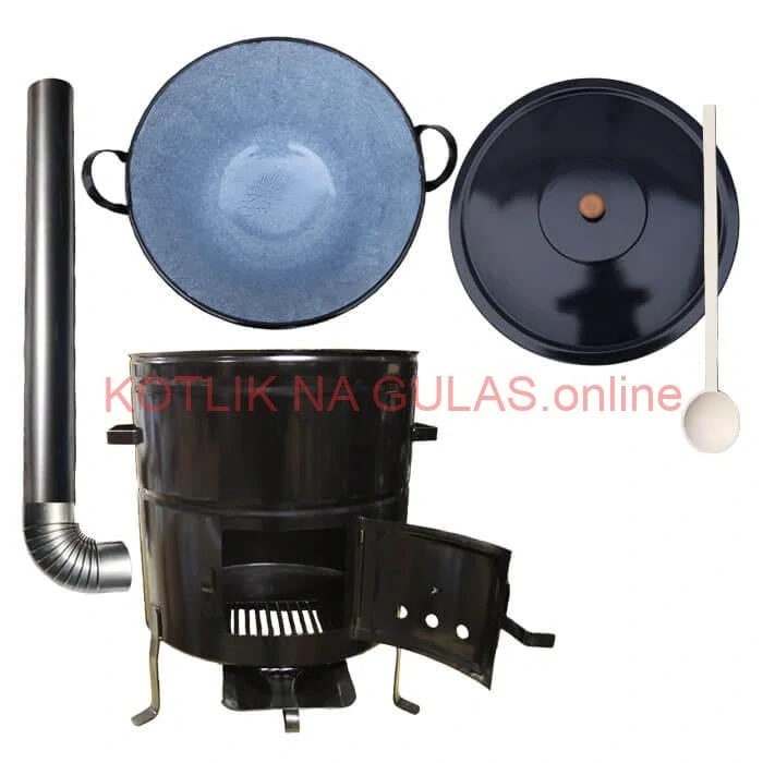 Zabíjačkový smaltovaný kotol 80 L + kovová kotlina 58 cm + dymovod