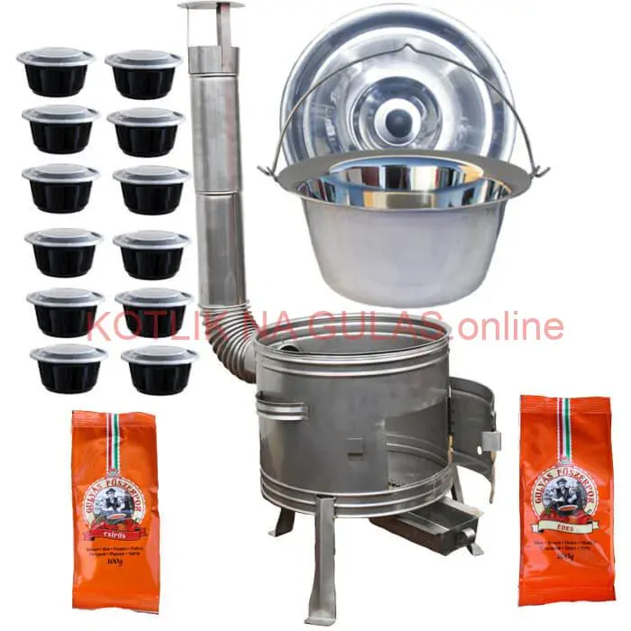 Nerezový kotlík 22 L (0,8 mm) INOX + nerezová kotlina 42 cm TOPLUX + misky 12 ks + 2 x korenie na guláš 100 g