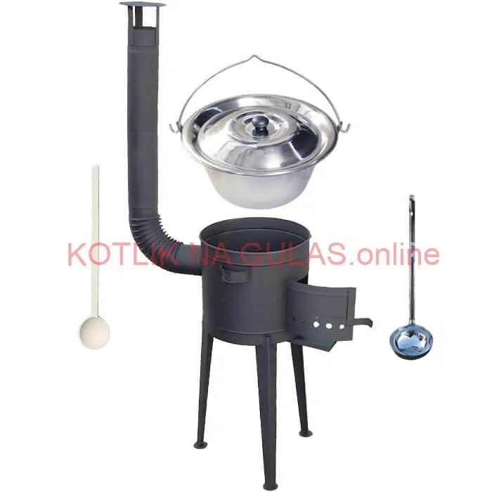 Nerezový kotlík 22 L (0,8 mm) + vysoká žiaruvzdorná kotlina (2,0 mm) HODO 42 cm PLUS 600 + vareška + naberačka