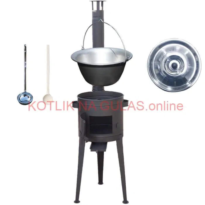 Nerezový kotlík 20 L (1,5 mm) + vysoká žiaruvzdorná kotlina (1,5 mm) HODO 42 cm PLUS 600 + vareška + naberačka