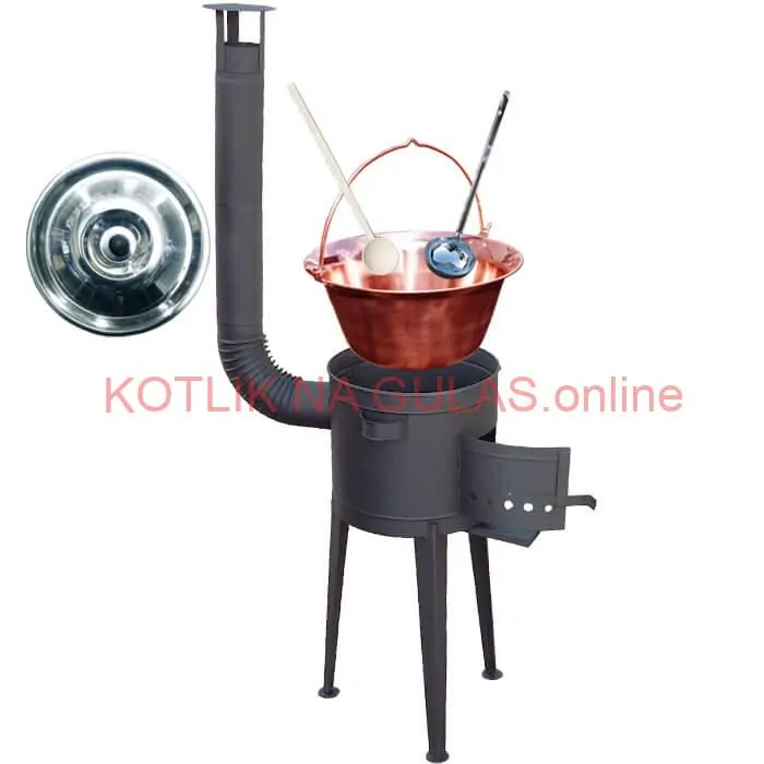 Medený kotlík 20 L (1,2 mm) + vysoká žiaruvzdorná kotlina (1,5 mm) HODO 42 cm PLUS 600 + vareška + naberačka