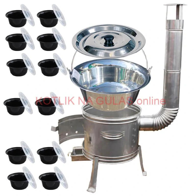 Nerezový kotlík 22 L (0,8 mm) INOX + Nerezová kotlina 42 INOX + misky 12 ks
