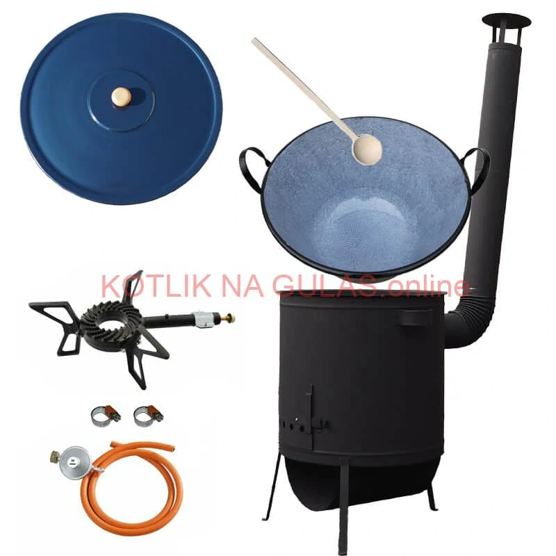 Smaltovaný kotol 70 L na zabíjačku + žiaruvzdorná kotlina 53 PLUS 600 4 MM + horák 7,5 kW + vareška