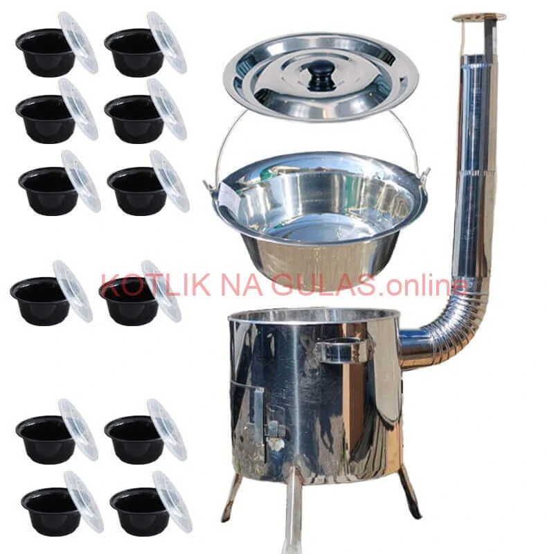 Nerezový kotlík 15 L (1,2 mm) INOX + Nerezová kotlina 36 INOX LUSTRO + misky 12 ks