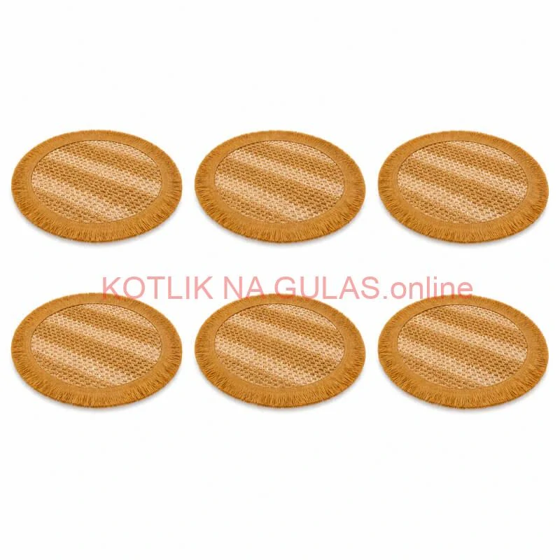 Okrúhle prírodné podložky pod tanier so strapcami 37 cm, 6 ks