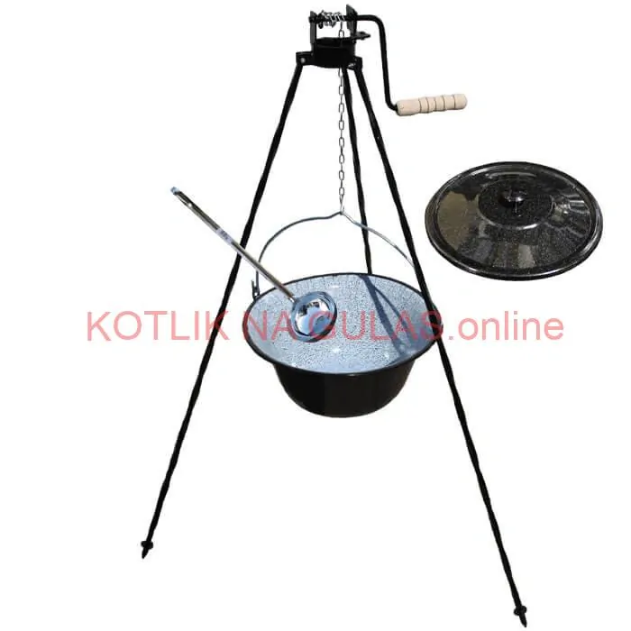 Smaltovaný kotlík 25 L + pokrievka + stojan s kladkou VAR