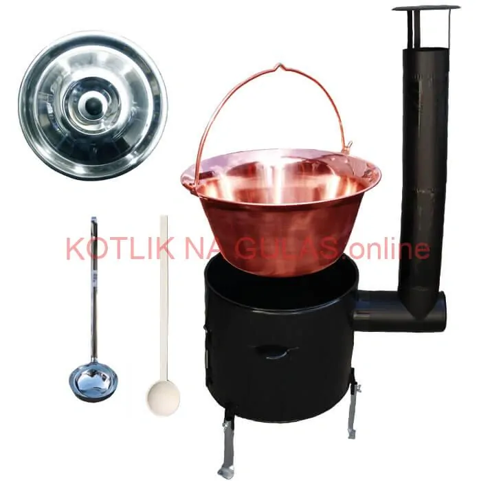 Medený kotlik 14 L (1,2 mm) + smaltovaná kotlina 36 cm + vareška a naberačka Easy party