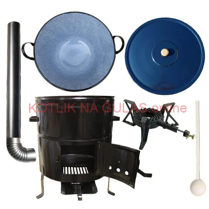 Zabíjačkový smaltovaný kotol 70 L + kovová kotlina 56 cm + horák 7 kW + dymovod