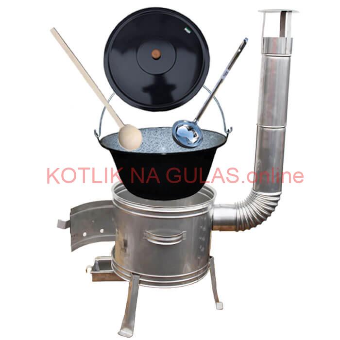 Smaltovaný kotlík 10 L (1,2 mm) + nerezová kotlina 31 cm + vareška a naberačka TOPLUX