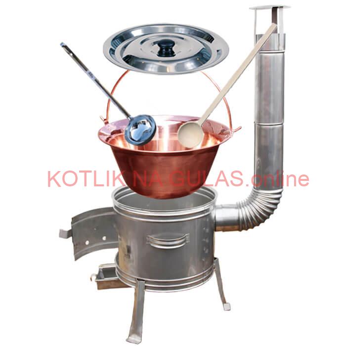 Medený kotlík 10 L (1,2 mm) + nerezová kotlina 31 cm + vareška a naberačka TOPLUX