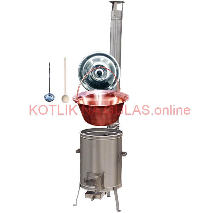 Medený kotlík 14 L (1,2 mm) + nerezová kotlina 36 cm + vareška a naberačka LUX