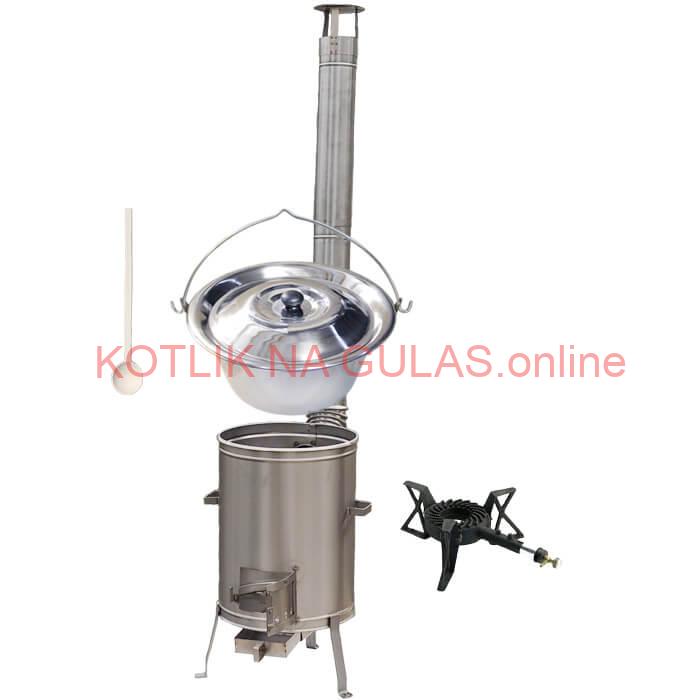 Antikorový kotlík 14 L (0,8 mm) + nerezová kotlina 36 cm + liatinový horák 7 kW, vareška LUX